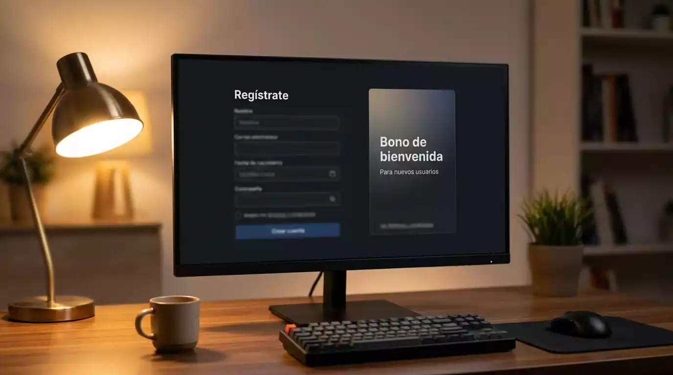 Pantalla de registro en casa de apuestas mostrando la oferta de bienvenida para nuevos usuarios verificados