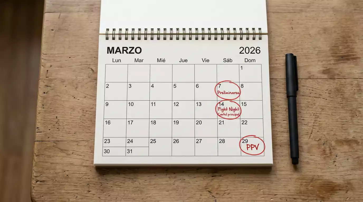 Calendario anual abierto marcando fechas de eventos UFC programados a lo largo de 2026