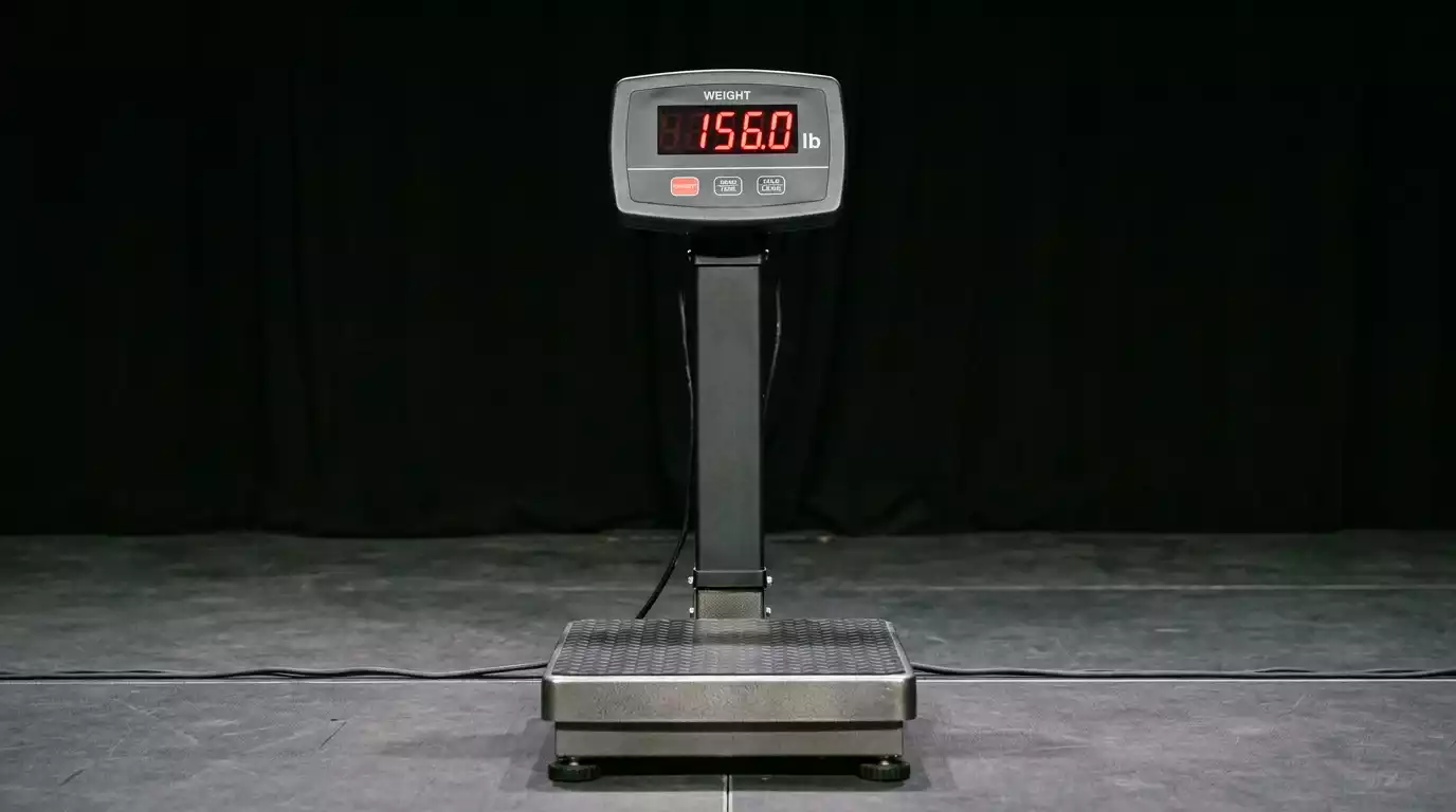 Báscula oficial UFC mostrando el peso de un luchador durante el pesaje previo al combate