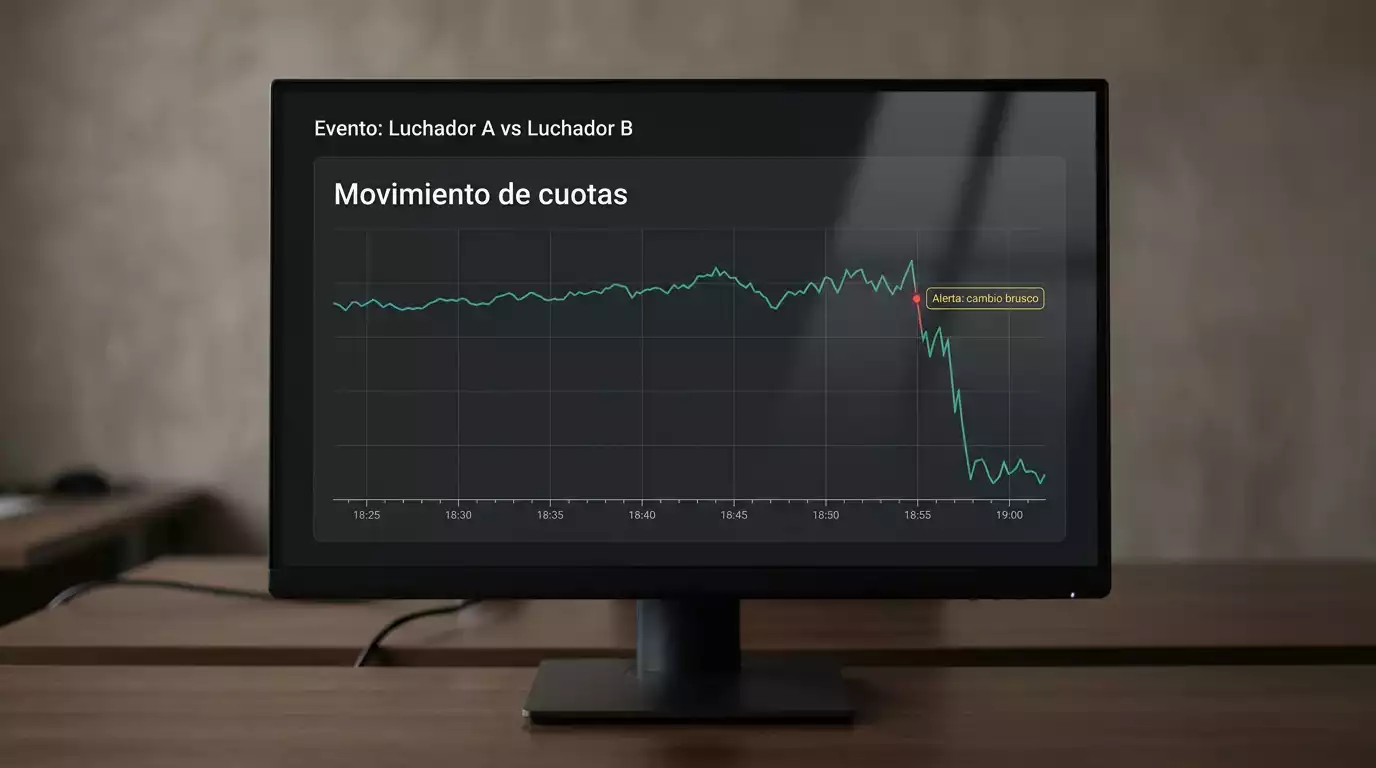 Gráfica de cuotas de un combate UFC mostrando un desplome pronunciado de la línea horas antes del evento