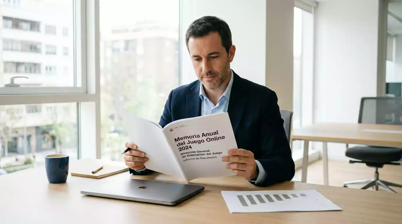 Analista revisando informes del mercado español de apuestas online DGOJ 2024