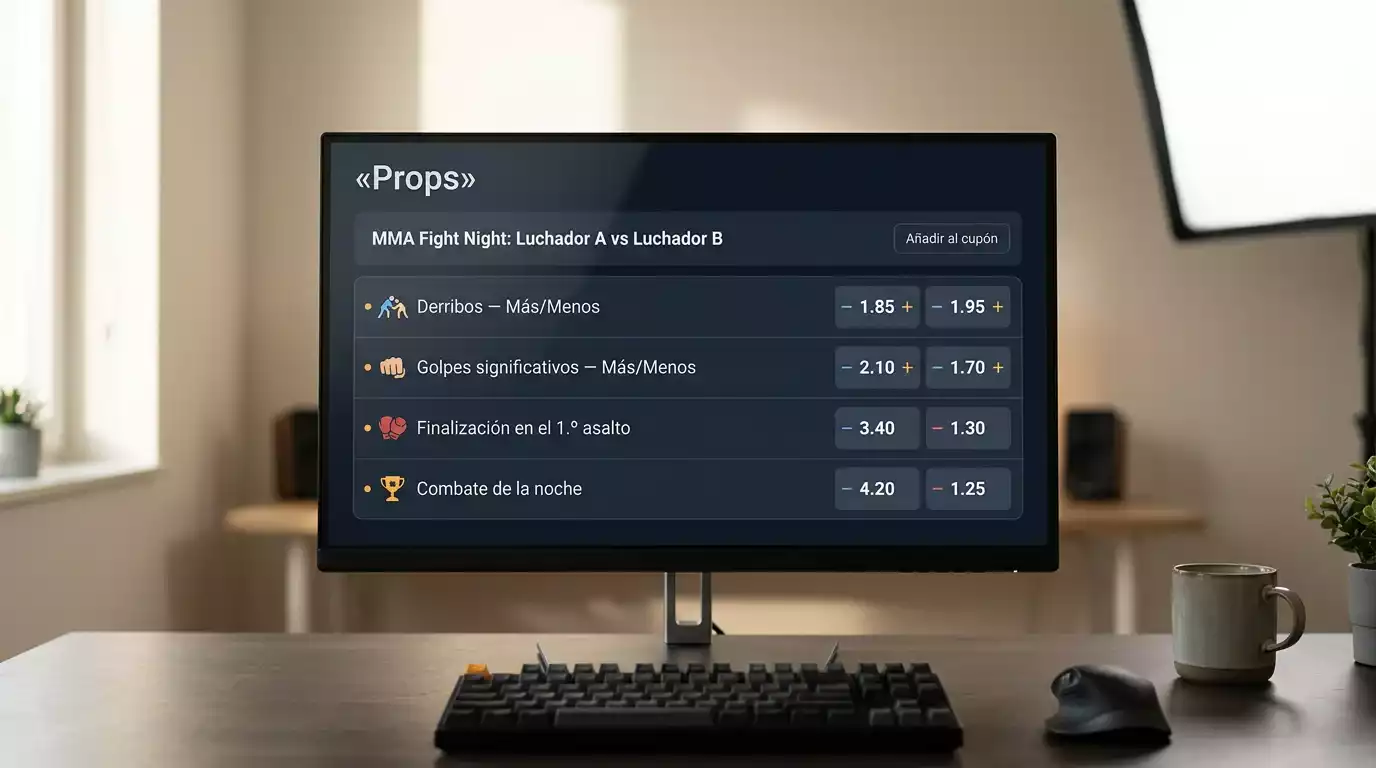 Cartela de apuestas especiales UFC mostrando props de derribos y golpes significativos con cuotas