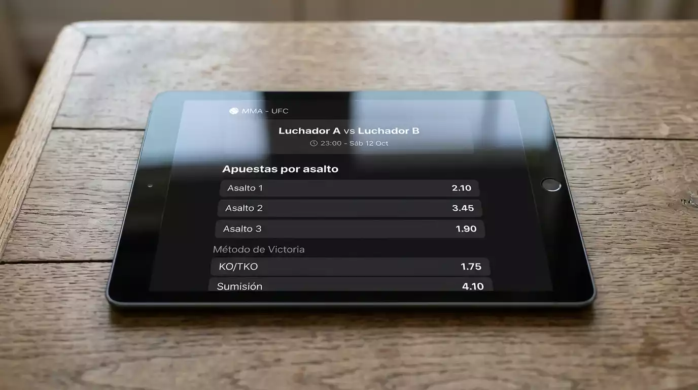 Tablero de apuestas mostrando mercados de round betting por asalto para un combate UFC