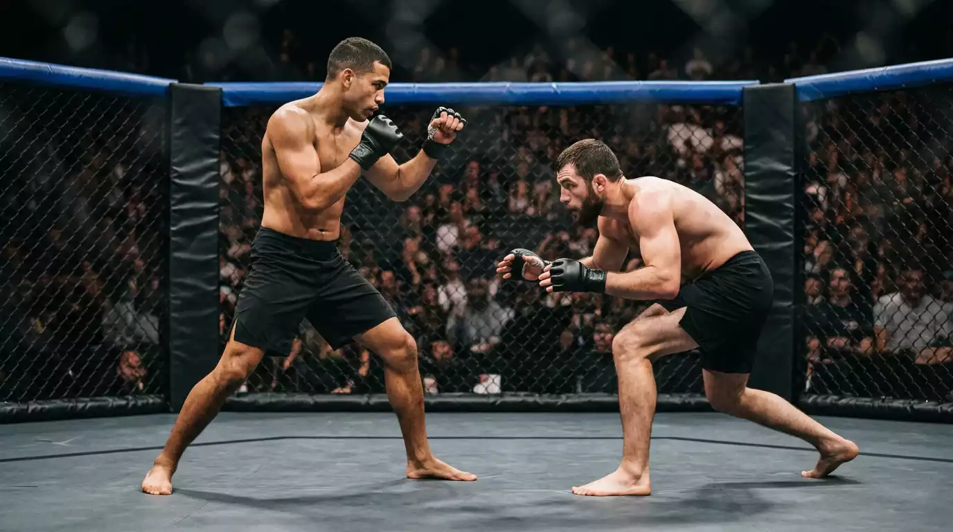 Dos luchadores MMA enfrentados en el centro del octágono antes del inicio del combate