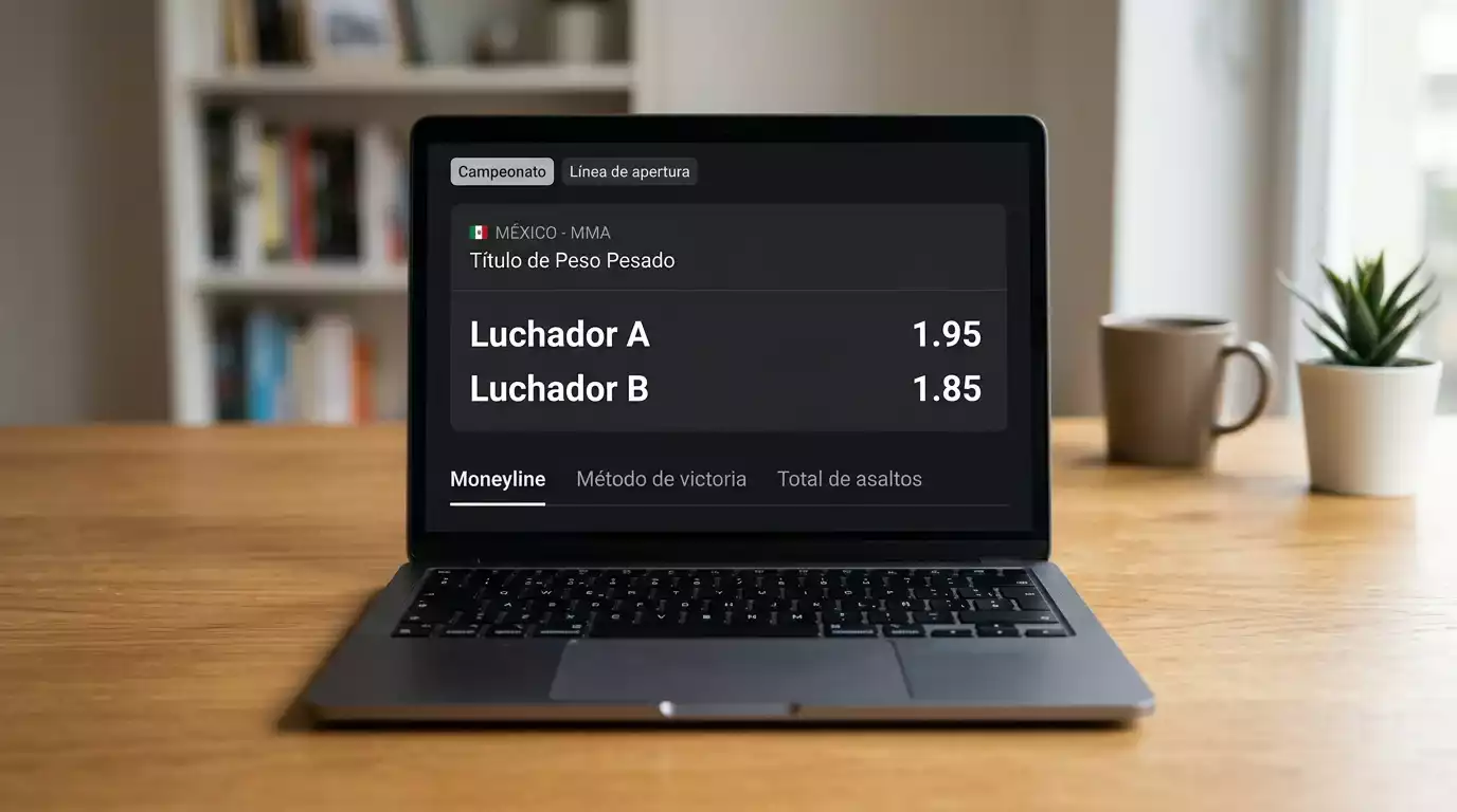 Pantalla de apuestas mostrando las cuotas de apertura de un combate de campeonato de UFC en formato decimal